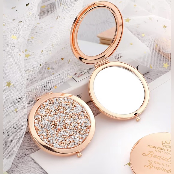 Rose Gold Crystalized Compact Dual Mirror - Picture 3 of 3